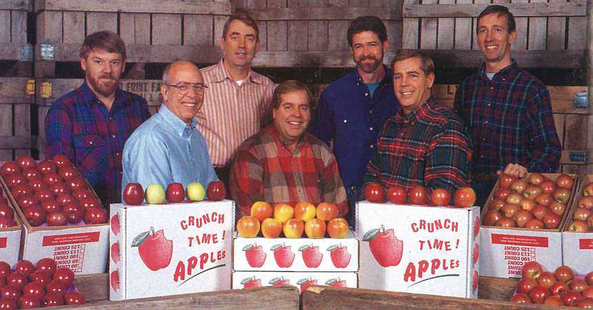  Key players in the success of the award-winning Lynd Fruit Farm Inc. in Pataskala, Ohio are shown here: front row (left to right) Mitch, Lester, and David Lynd; back row (left to right) John Kammeyer, Steve Lynd, Dick Wander, and Andy Lynd.
