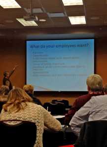 Bernie Erven, a professor emeritus at Ohio State University, offers OPGMA attendees advice on what their employees are seeking during a human resource-themed presentation.