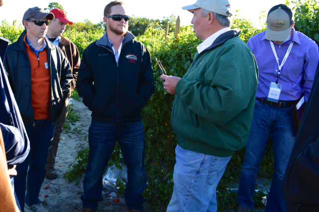 Jamie Williams of Lipman explains the harvesting process to members of the FFVA Emerging Leader Development Program and young leaders from Western Growers in California. Photo by Lisa Lochridge