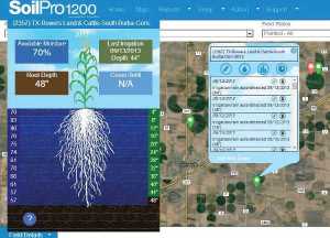 SoilPro 1200, powered by AquaSpy: With just a few clicks, growers can see the depth of their crop root zone, soil moisture levels by depth, soil electrical conductivity, temperature, and water penetration from rainfall and irrigation.