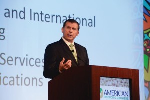 Richard Matoian, the executive director of American Pistachio Growers, addresses the audience at the association’s annual conference in San Diego, CA. 