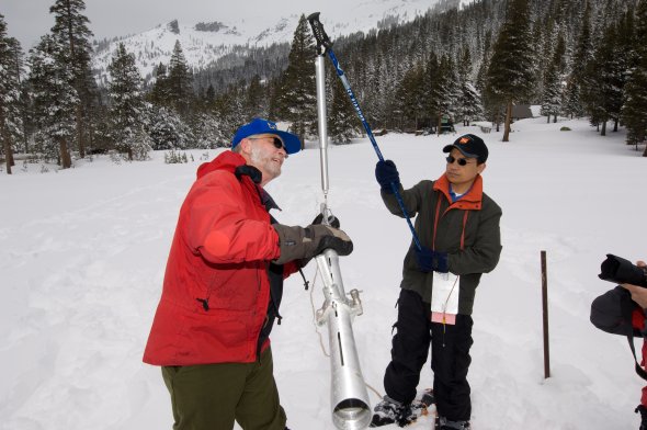 Five years earlier, also at the Philips snow course, it was a much different situation regarding the snow pack.  Photo courtesy of  the California Department of Water Resources,  California Office of the Governor