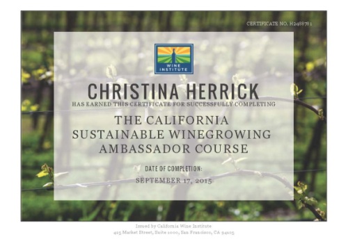 Herrick sustainable ambassador certificate