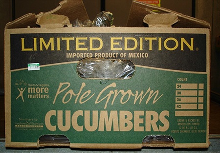 Packing carton of "Limited Edition" pole grown cucumbers recalled by Andrew & Williamson Fresh Produce. (Photo credit: CDC)