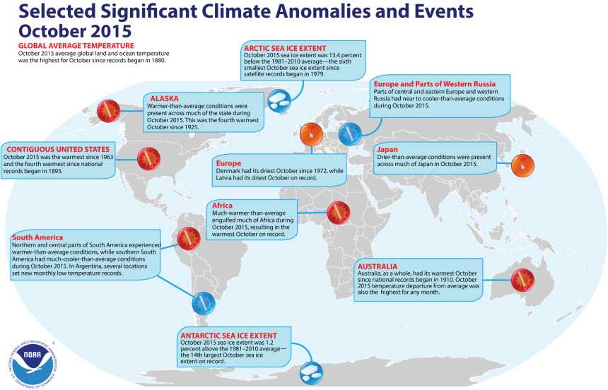 Selected significant climate anomalies and events for October 2015 infographic