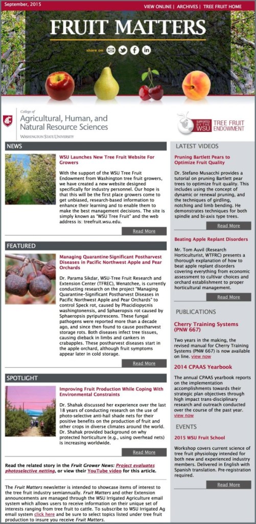 Here is a screen capture of inaugural issue of “Fruit Matters” tree fruit newsletter. Photo credit: Des Layne)