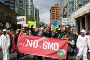 Crowd protesting GMOs stock image