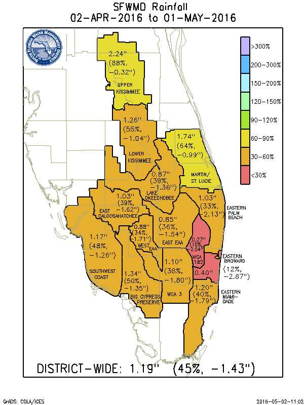 South Florida regional rainfall map for April 2016
