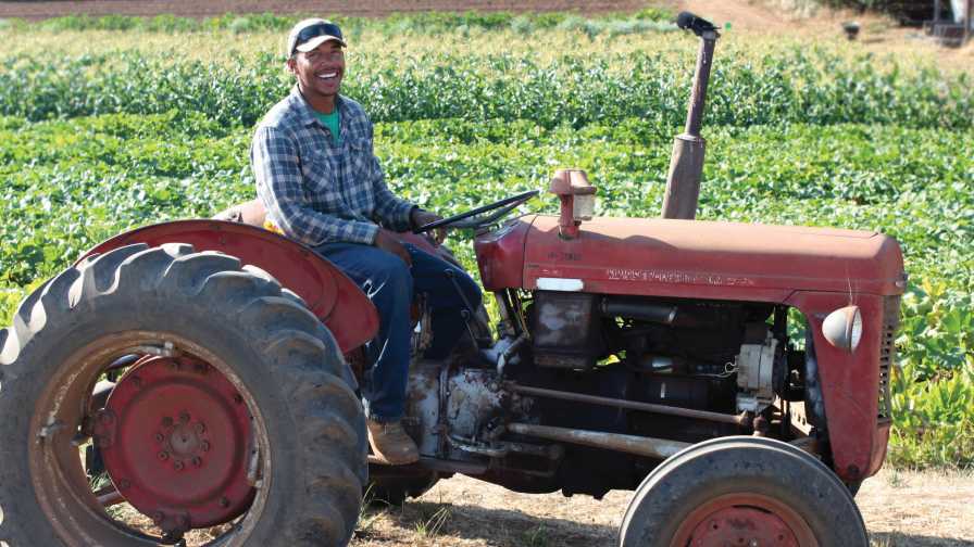 Organic farmer on tractor