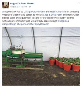 Anguili's Farm Market Facebook donated equipment shout outs
