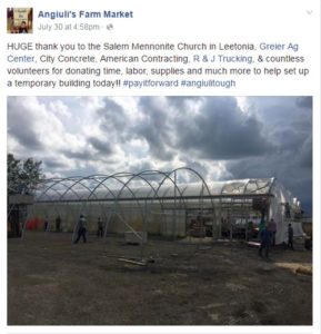 Anguili's Farm Market Facebook first major thank you to various community members