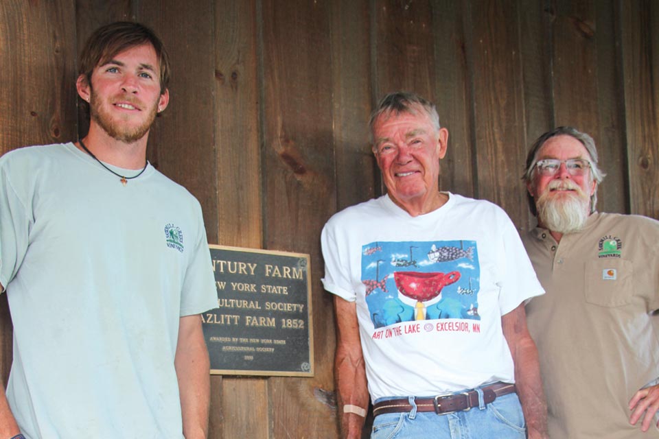Jason, Jim, and Eric Hazlitt are the seventh-, fifth-, and sixth-generation of Hazlitts to grow grapes in the Finger Lakes on the Family’s Century Farm, which received the designation in 1991. (Photo credit: Christina Herrick)