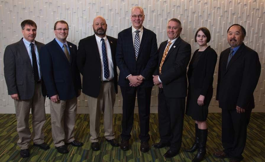 The National Potato Council's (NPC) 2017 Executive Committee includes (left to right) Cully Easterday, Dominic LaJoie, Jim Tiede, Larry Alsum, Dwayne Weyers, Britt Raybould, and Daniel Chin. Photo courtesy of NPC.