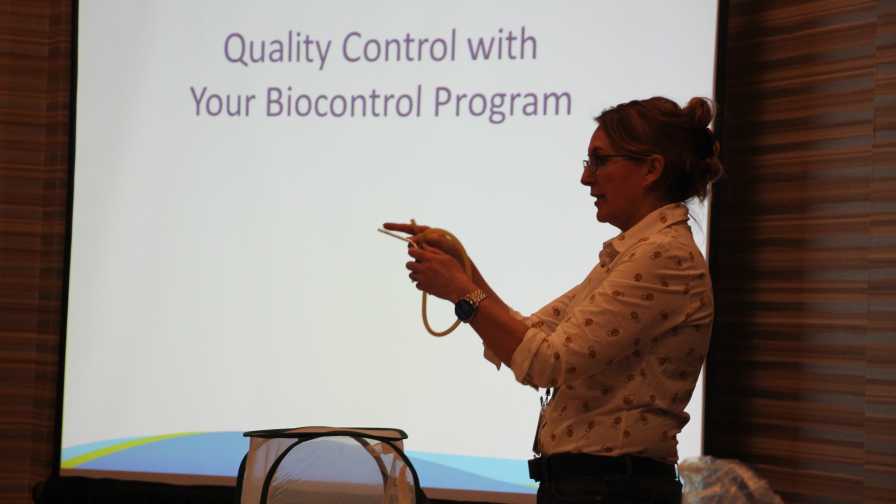 Suzanne Wainwright-Evans speaks to crowd at Biocontrols USA West 2017