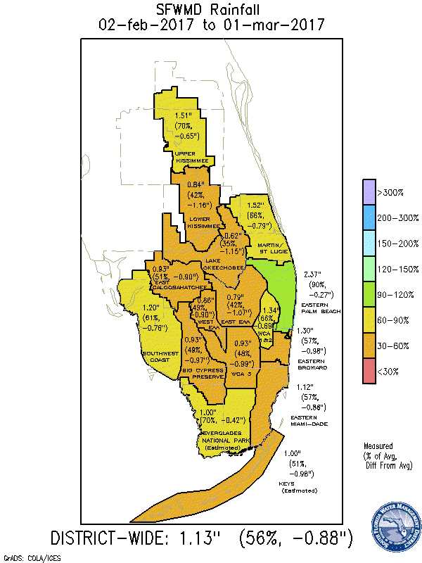 South Florida Water Management District Feb. 2017 rainfall map