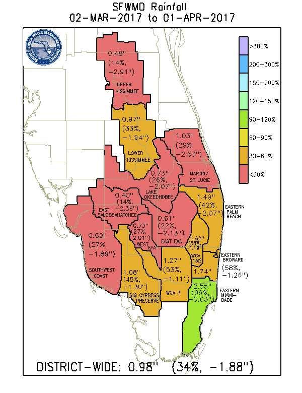 South Florida Water Management District March 2017 rainfall map