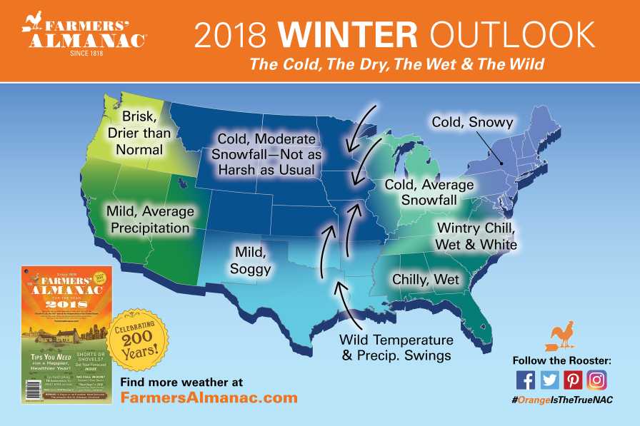 Farmers' Almanac 2018 Winter forecast map