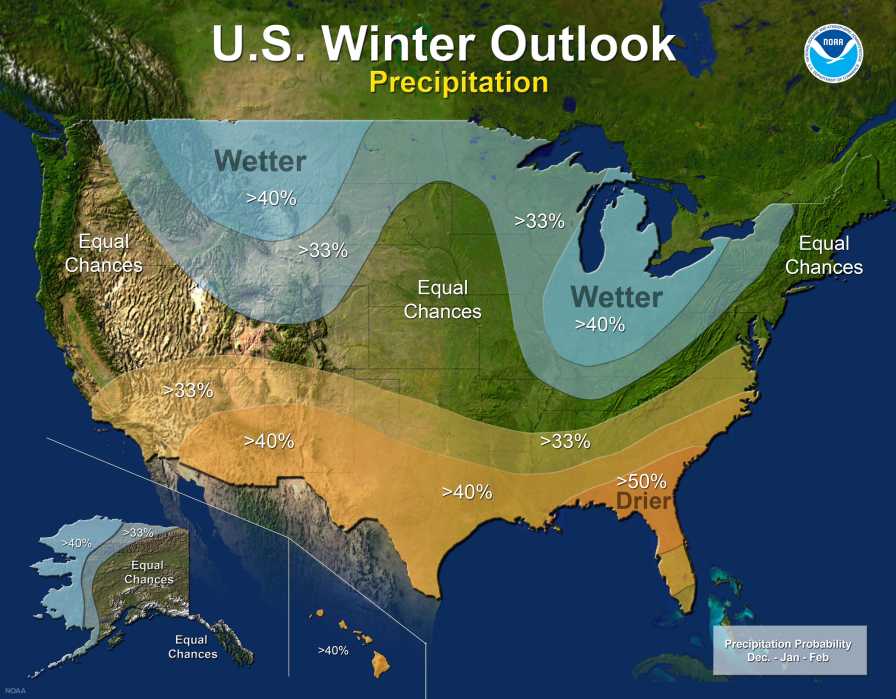 NOAA's 2017-18 winter precipitation forecast map