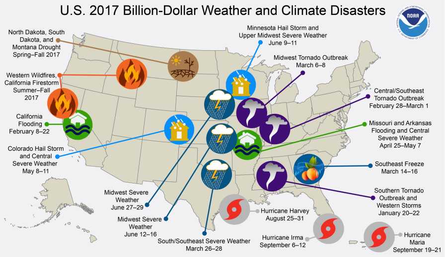 2017 billion-dollar weather and climate disaster map