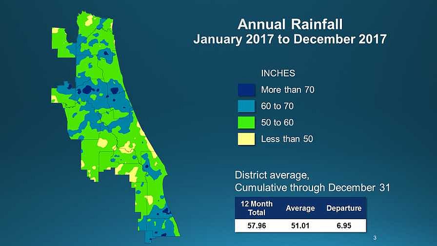 2017 rainfall total map of SJRWMD
