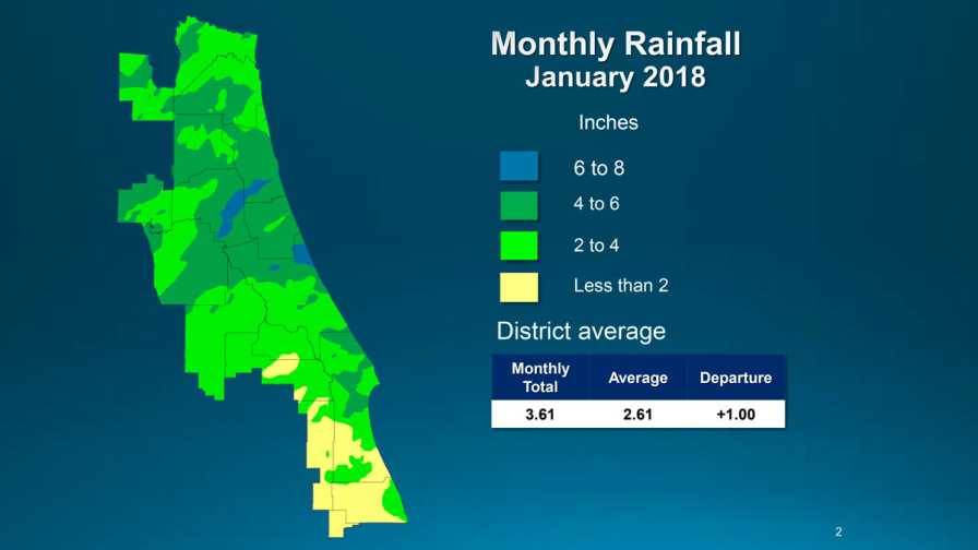 Florida St. Johns River Water Management District Jan. 2018 rainfall map