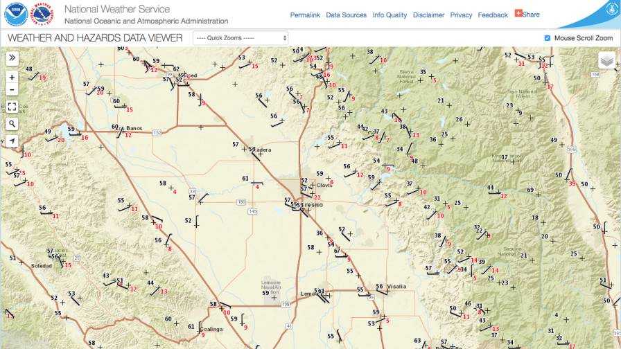 Map of weather stations in Central California