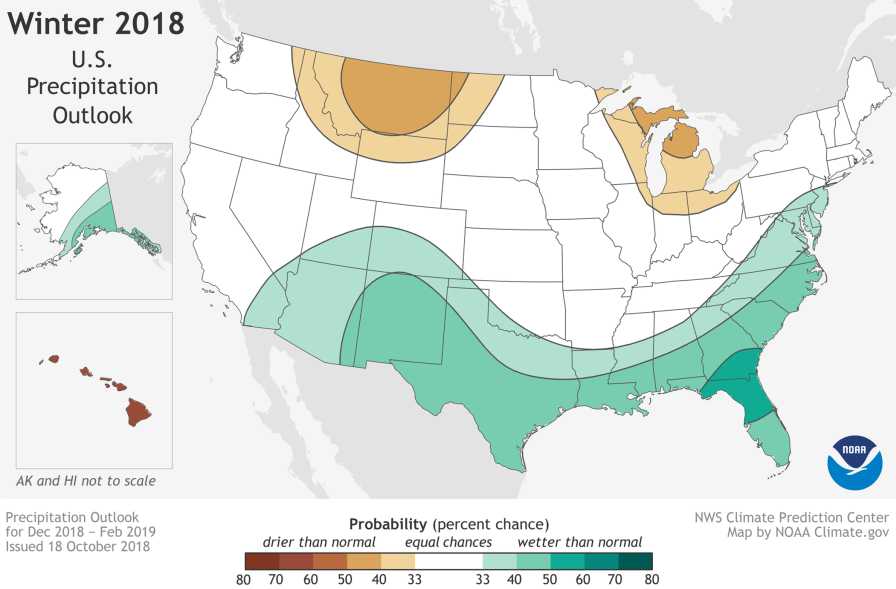 NOAA Winter 2018-2019 precipitation outlook map