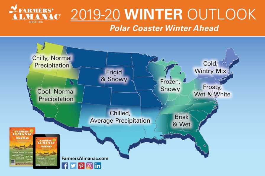 Farmers' Almanac winter weather map for 2020