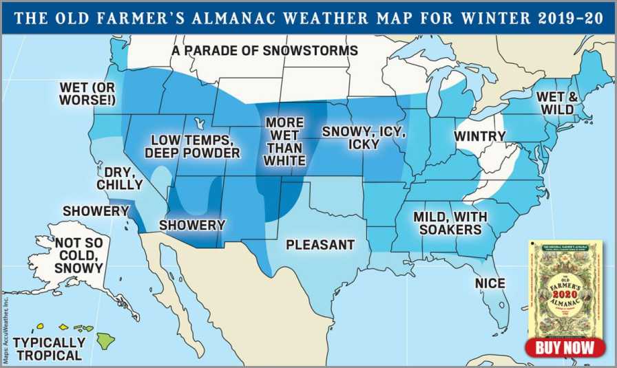 The Old Farmer's Almanac 2020 weather map