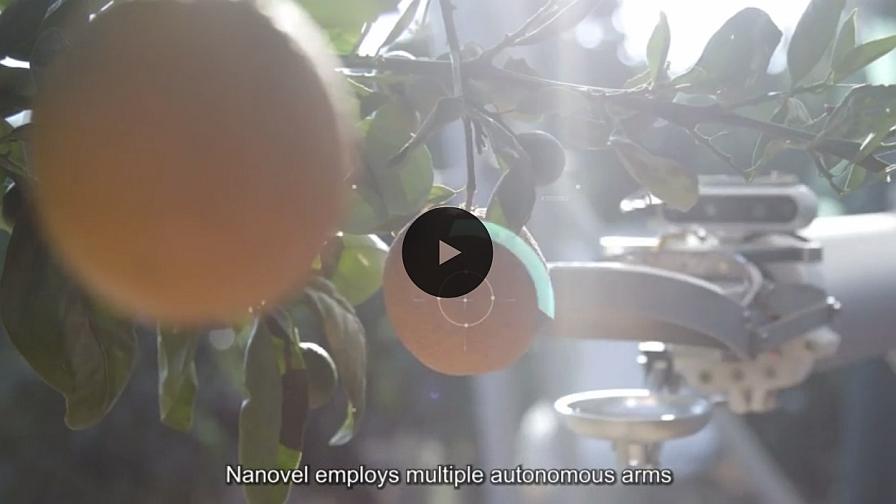 Captura de pantalla de video de la cosechadora robótica de frutas de árboles Nanovel