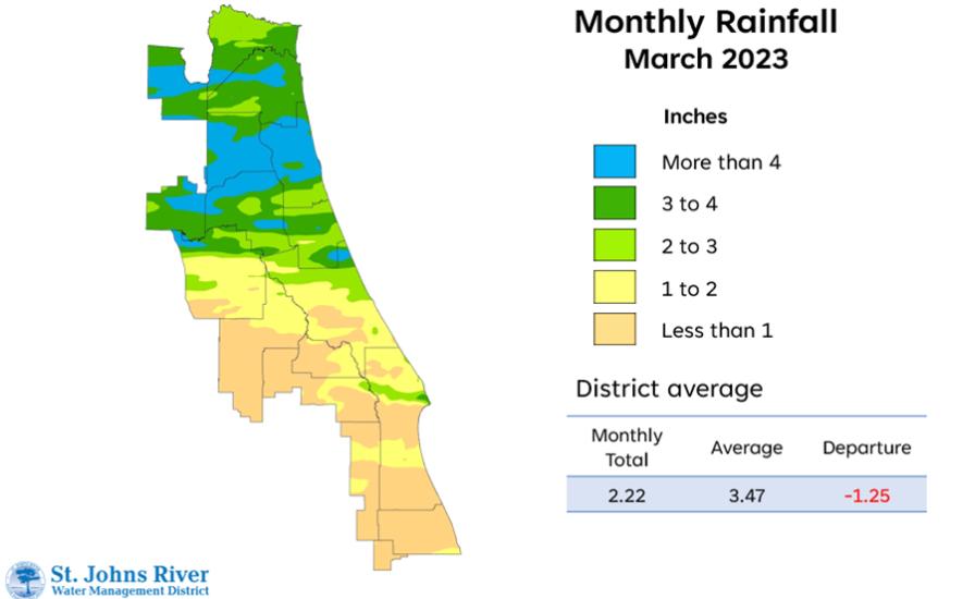 SJRWMD rainfall map for March 2023
