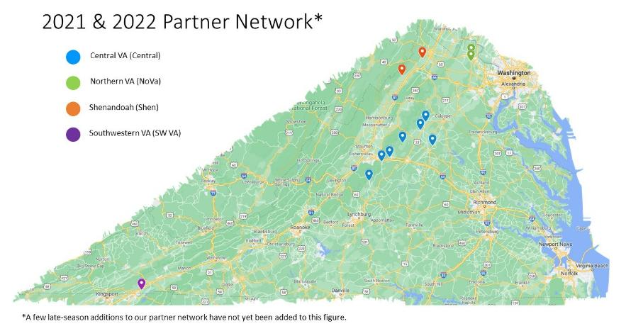 Map of Virginia grape growers network