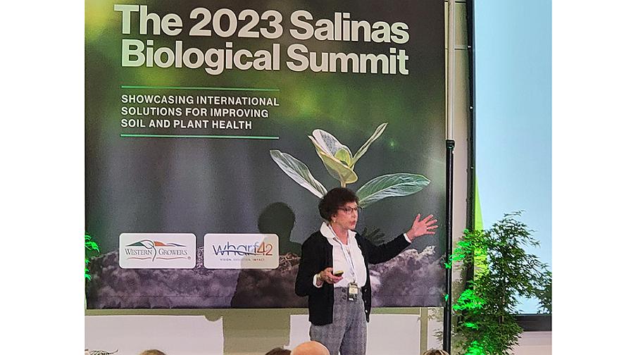 Pam Marrone speaks at the 2023 Salinas Biological Summit