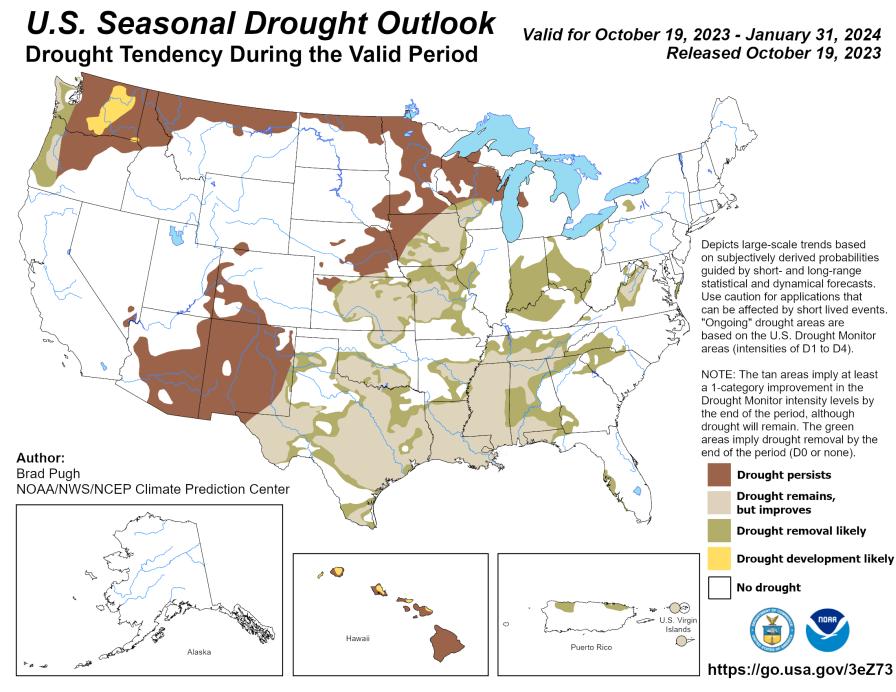 NOAA's drought outlook map for winter 2023-2024