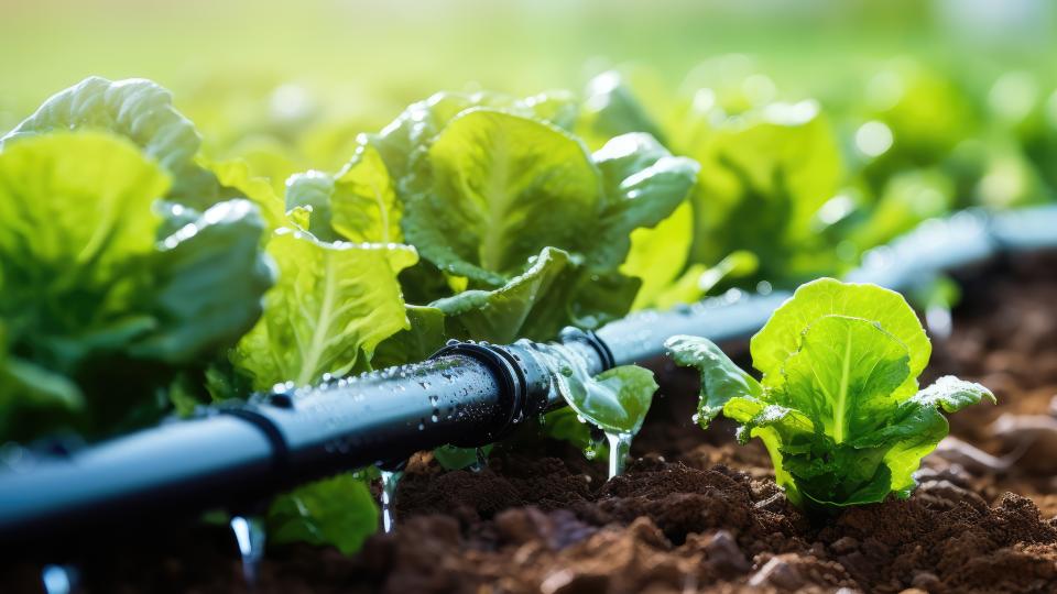 Drip irrigation in veggie field