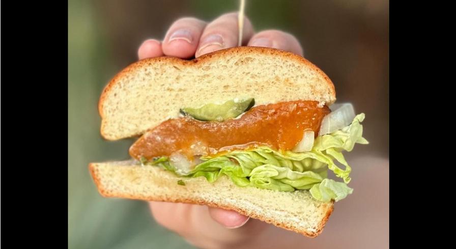 Closeup of cantaloupe burger