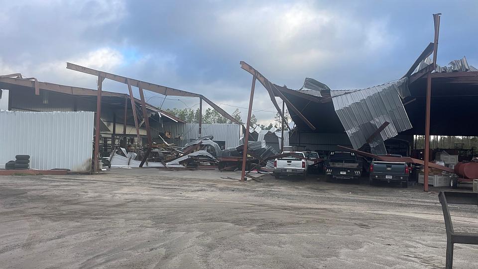 Damaged farm structure in South Georgia post-Hurricane Helene