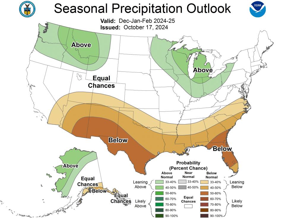 NOAA winter 2024-2025 precipitation outlook map